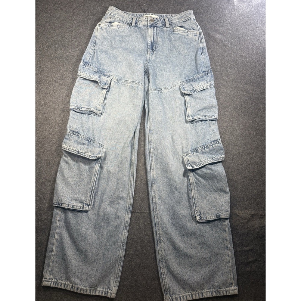 Garage Denim Jeans Womens 05 27 Blue Cargo Pockets Slouchy Light Wash Distressed